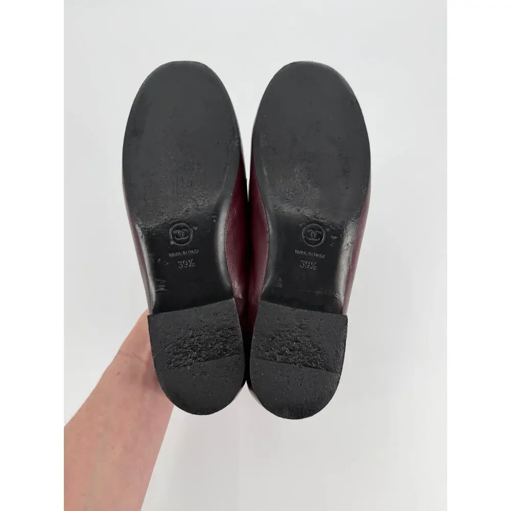 Chanel Bordeaux Burgundy Braided Lambskin CC Chain Loafers Size 39.5 EU 9